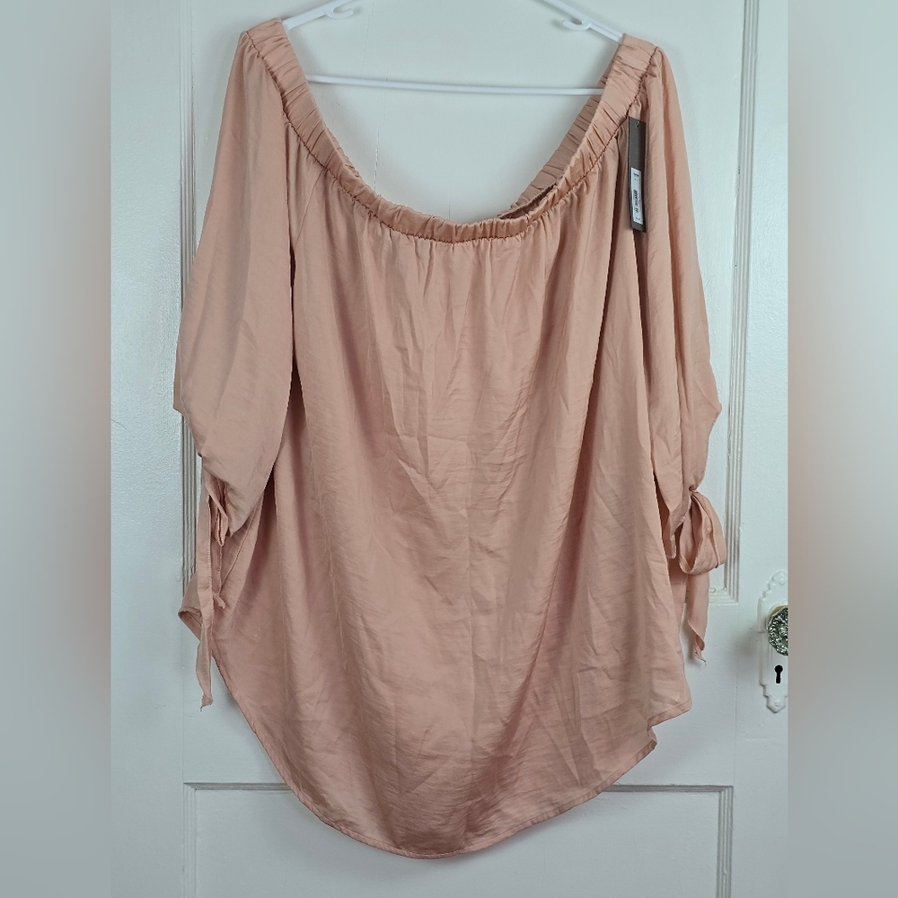 NWT Apt. 9 Peach Pink Off Shoulder Tie Sleeve Blouse Plus 1X